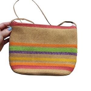 Tan and multi stripe straw philippines crossbody bag